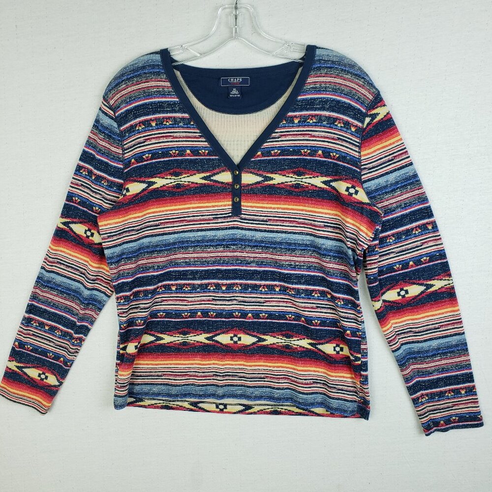 Vintage Y2K Chaps Thermal Western Print Long Sleeve Top Southwestern size XL